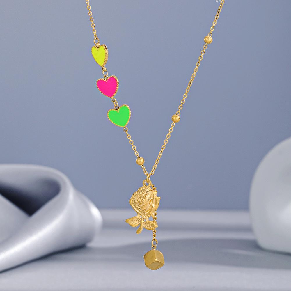 Rose Pendant Necklace Women's ins Niche Design High Sense Color Love Stainless Steel Necklace