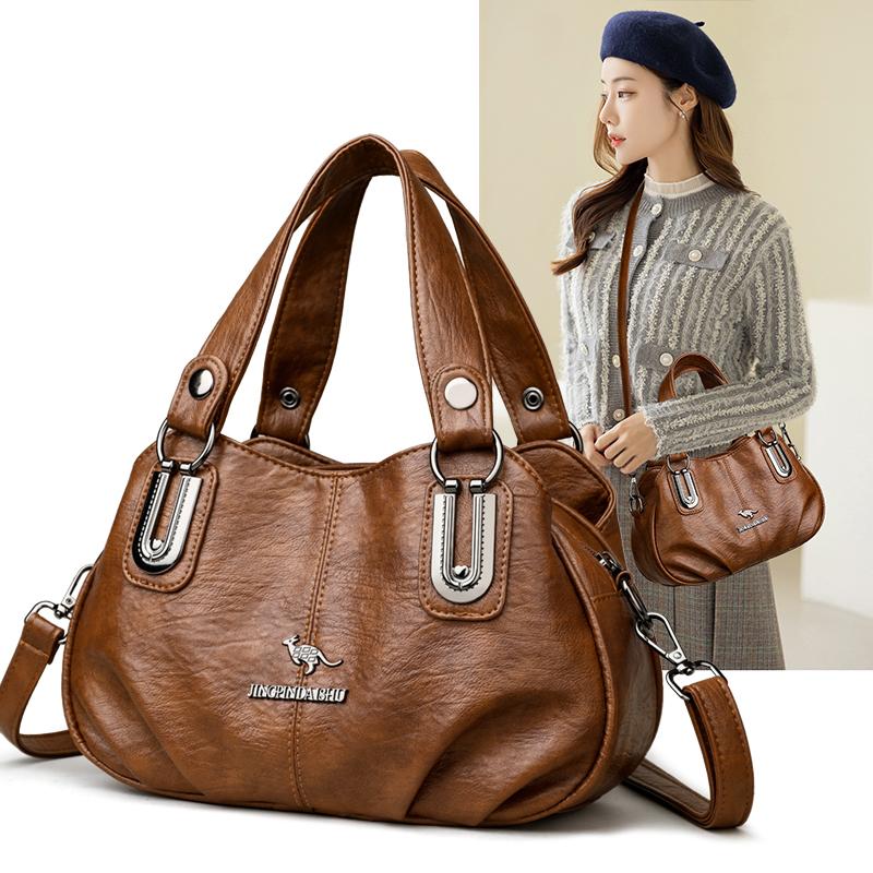 Fashion Vintage Leather Handbag Large Capacity Women's Crossbody Bag Middle-aged Women's Shoulder Bag for Daily Work Shopping and Socializing