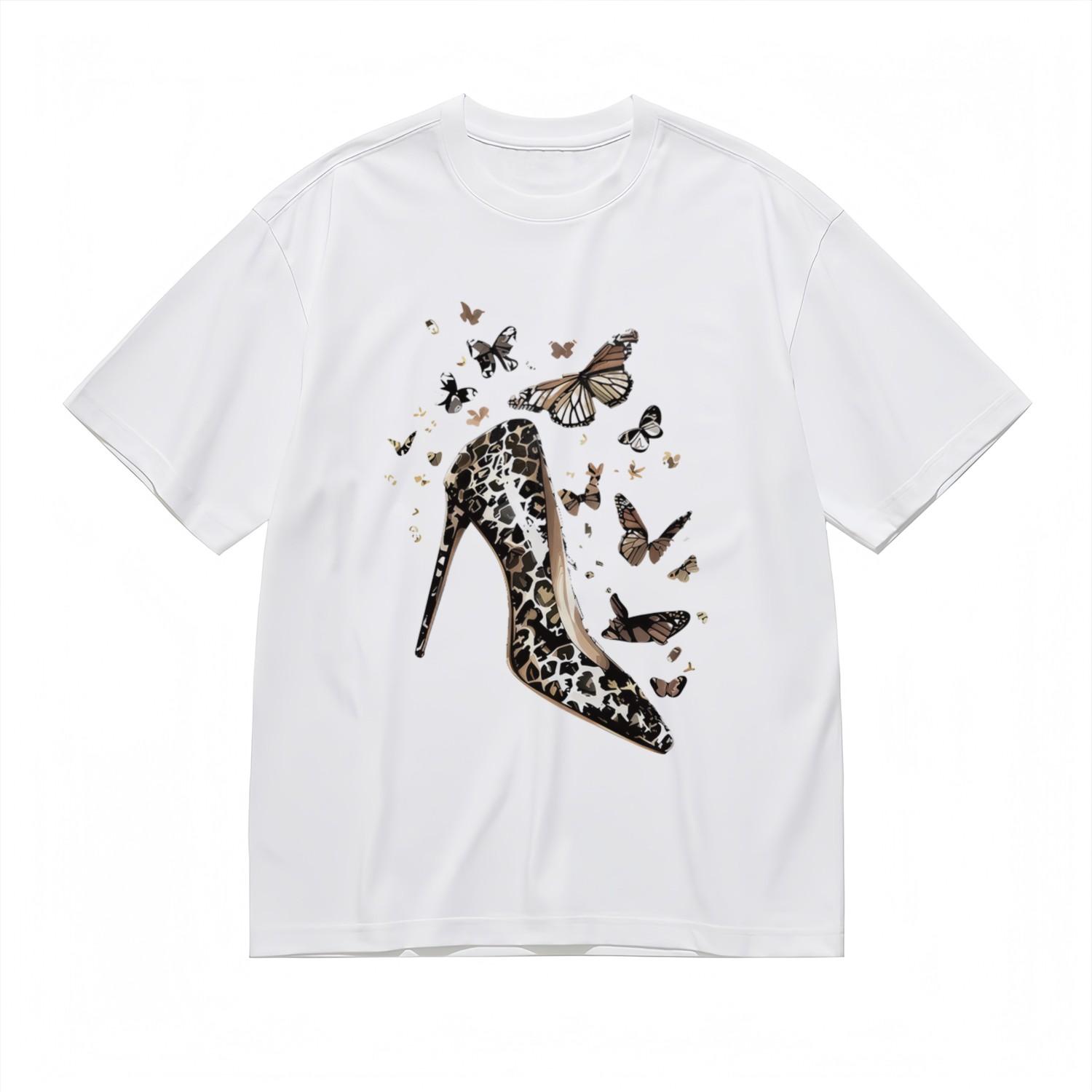 Fashion Breathable Classic T-Shirt Animal Print Shoe Design Printed Tee L