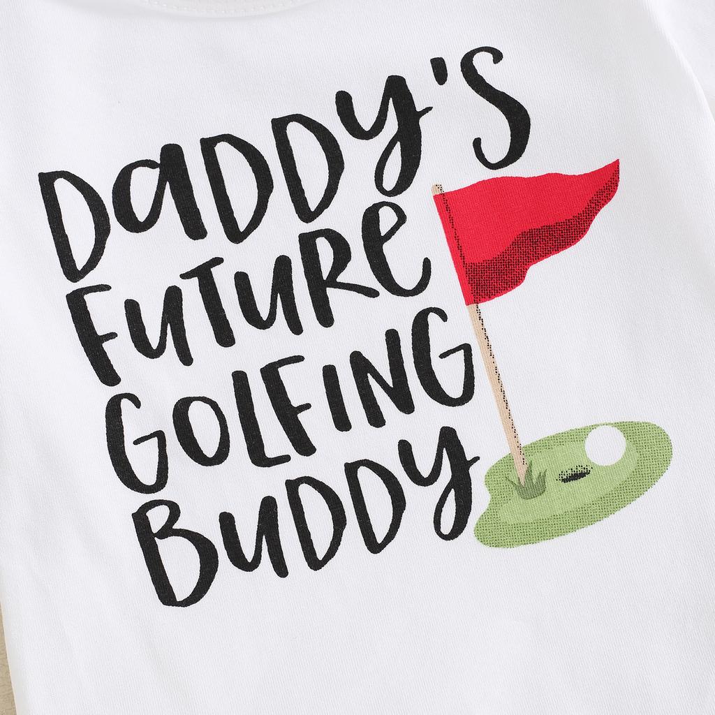 Letní oblečení pro miminka, chlapečci, s potiskem písmen, kulatým výstřihem, krátkým rukávem, overaly s golfovým potiskem, dlouhé kalhoty, čepice, 3dílná sada oblečení