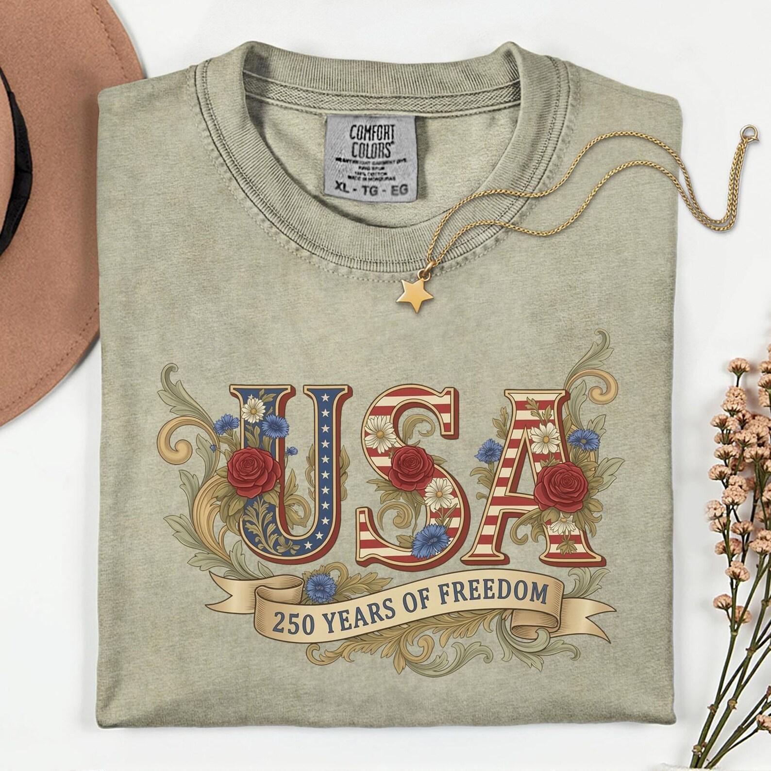 Retro USA 250th Anniversary Shirt, Vintage Flag Tee, Independence Day Comfort Colors 3XL