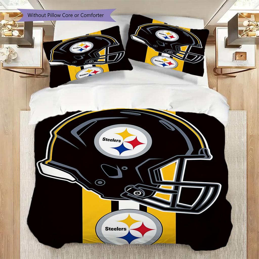 Set Copripiumino Trapuntato con Fantasia Pittsburgh Steelers Federa Decorazione per la Casa Regalo di Compleanno (1 * copripiumino + 2 * federa, senza nucleo)