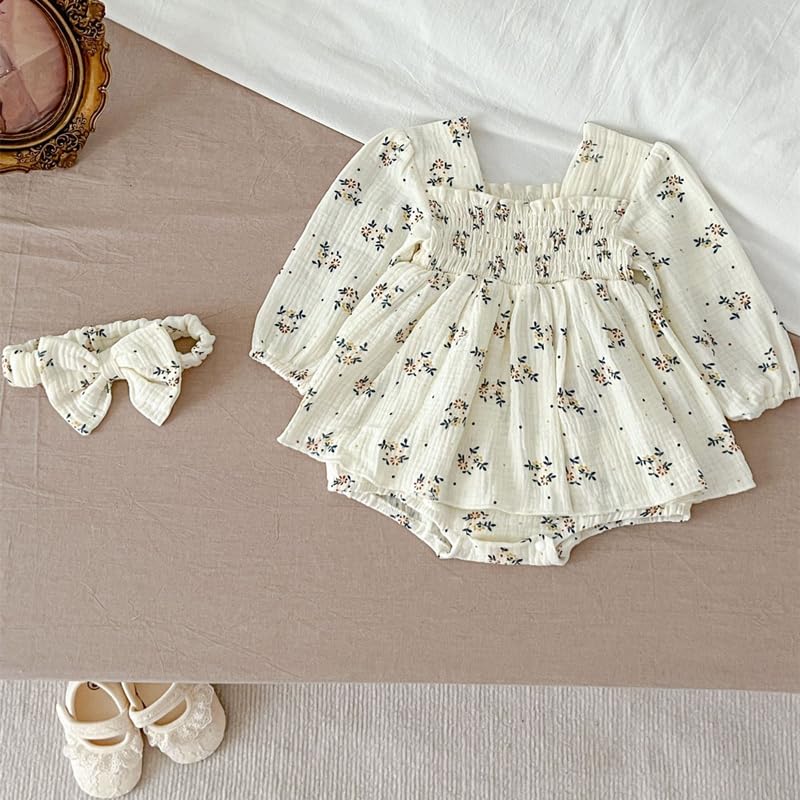 Coveralls Girls Floral Romper with Headband 90 [Sick Kids] long-sleeved