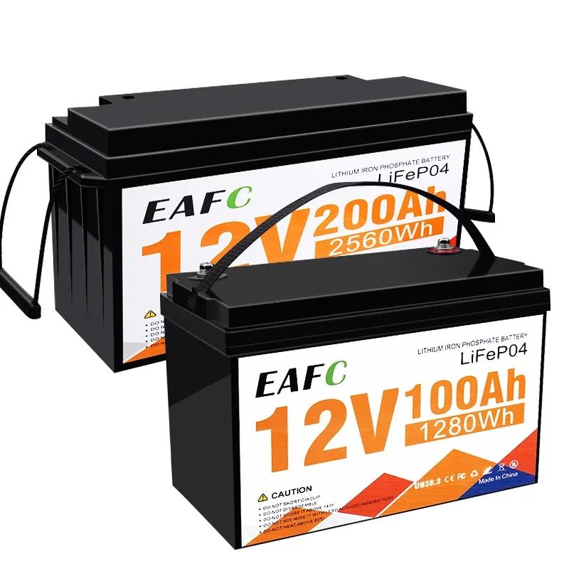 

12 В, 100 Ач, 200 Ач, LiFePo4 аккумулятор, литий-железо-фосфатные батареи, встроенная BMS для солнечной энергосистемы, дом на колесах, лодка