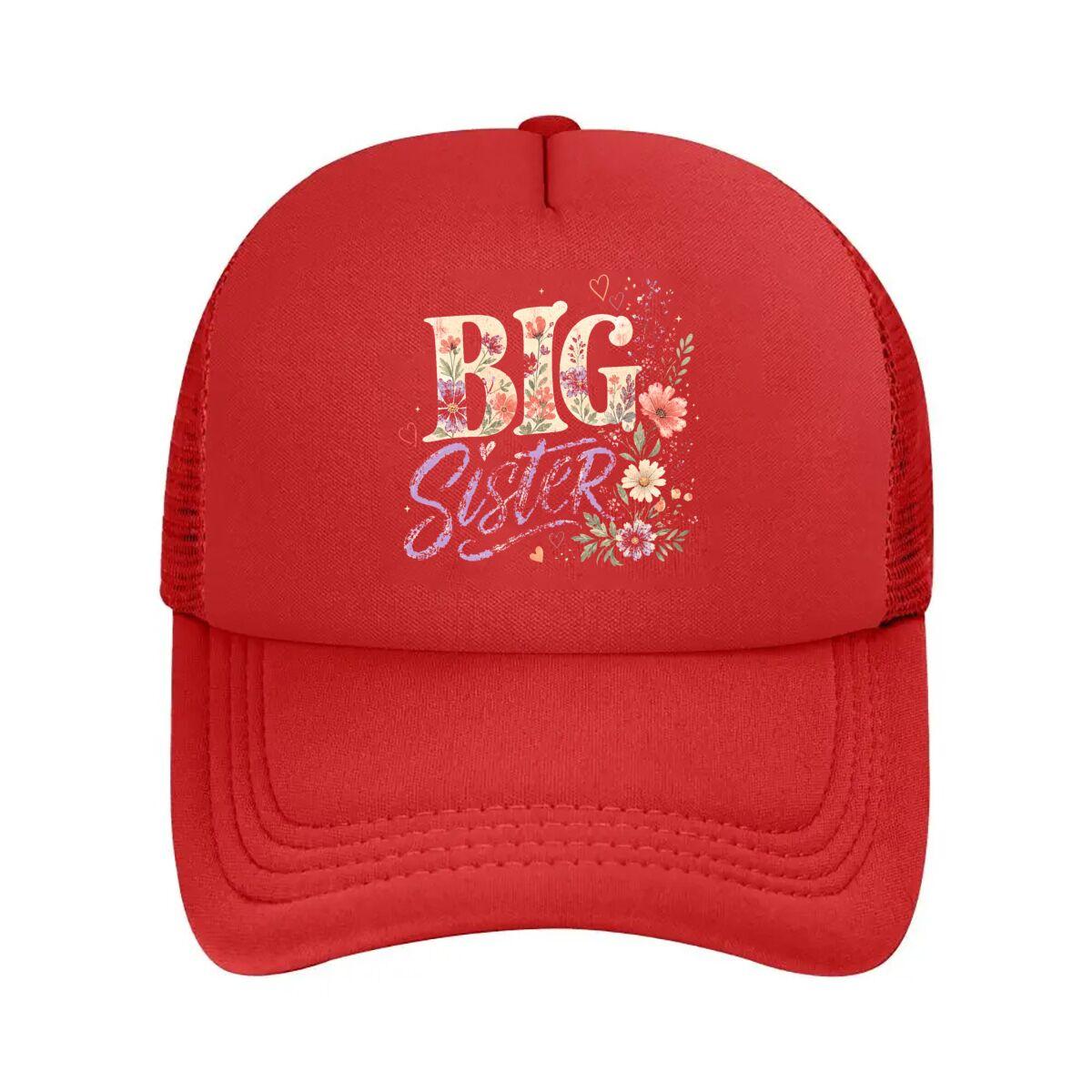 Vintage Floral Big Sister Lettering  Mesh Baseball Cap Hip Hop Adjustable