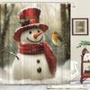 Water-Resistant Snowman and Bird Themed Shower Curtain with 12 Hooks, Machine Washable Non-Woven Graphic Art Bath Decor