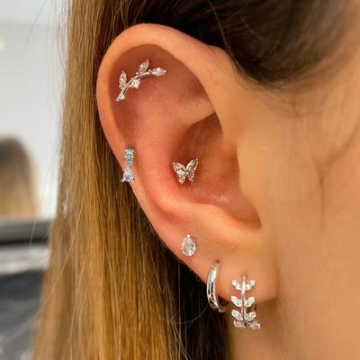 Cartilage Stainless Steel Stud Women's Earrings 2023 Septum Piercing Zircon Butterfly Ear Hoop Lobe Tragus Helix