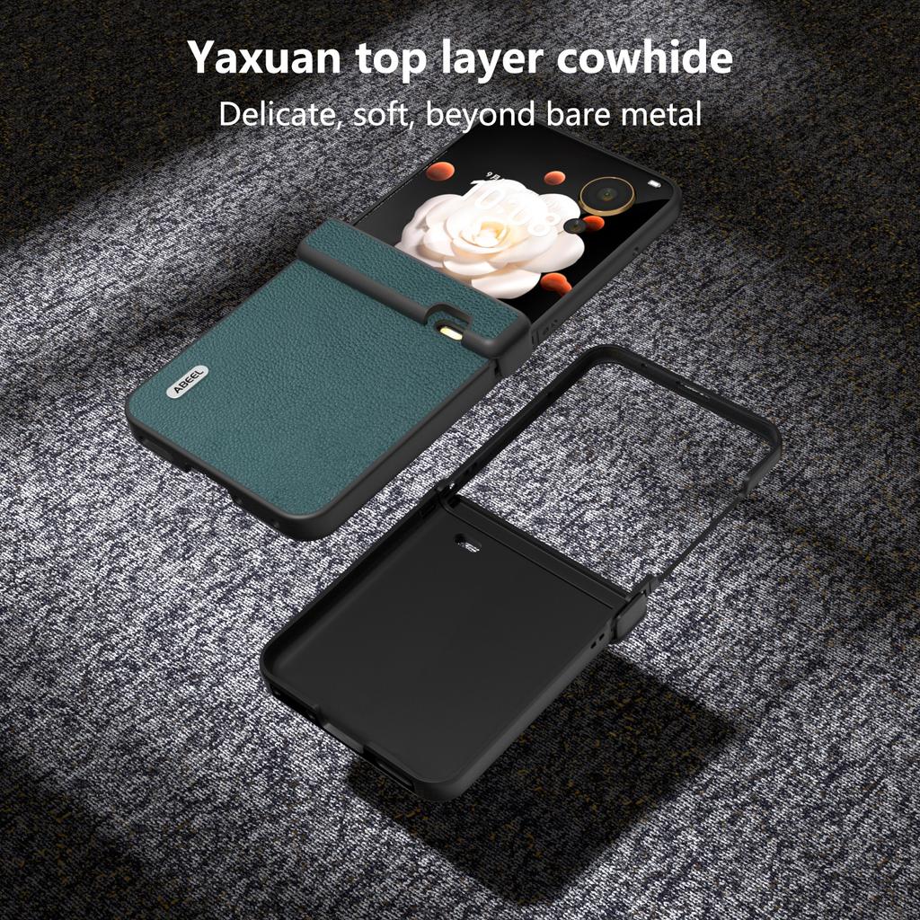 For Honor Magic V Flip 5G Case Hinge Design Genuine Cow Leather+PC Phone Cover