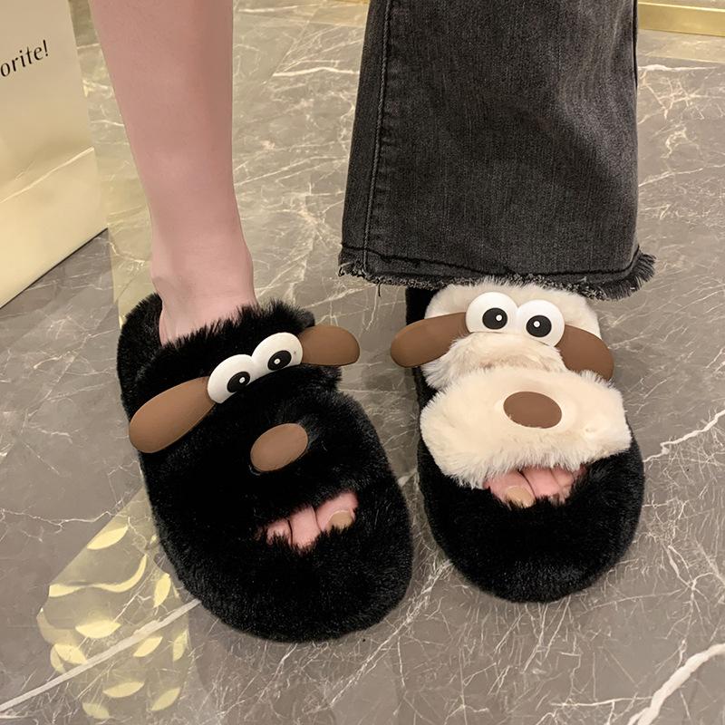 Cartoon Cute Fluffy Drag Women Wear 2025 Autumn New Thick Bottom Height Increase Small Home Versatile Cotton Slippers