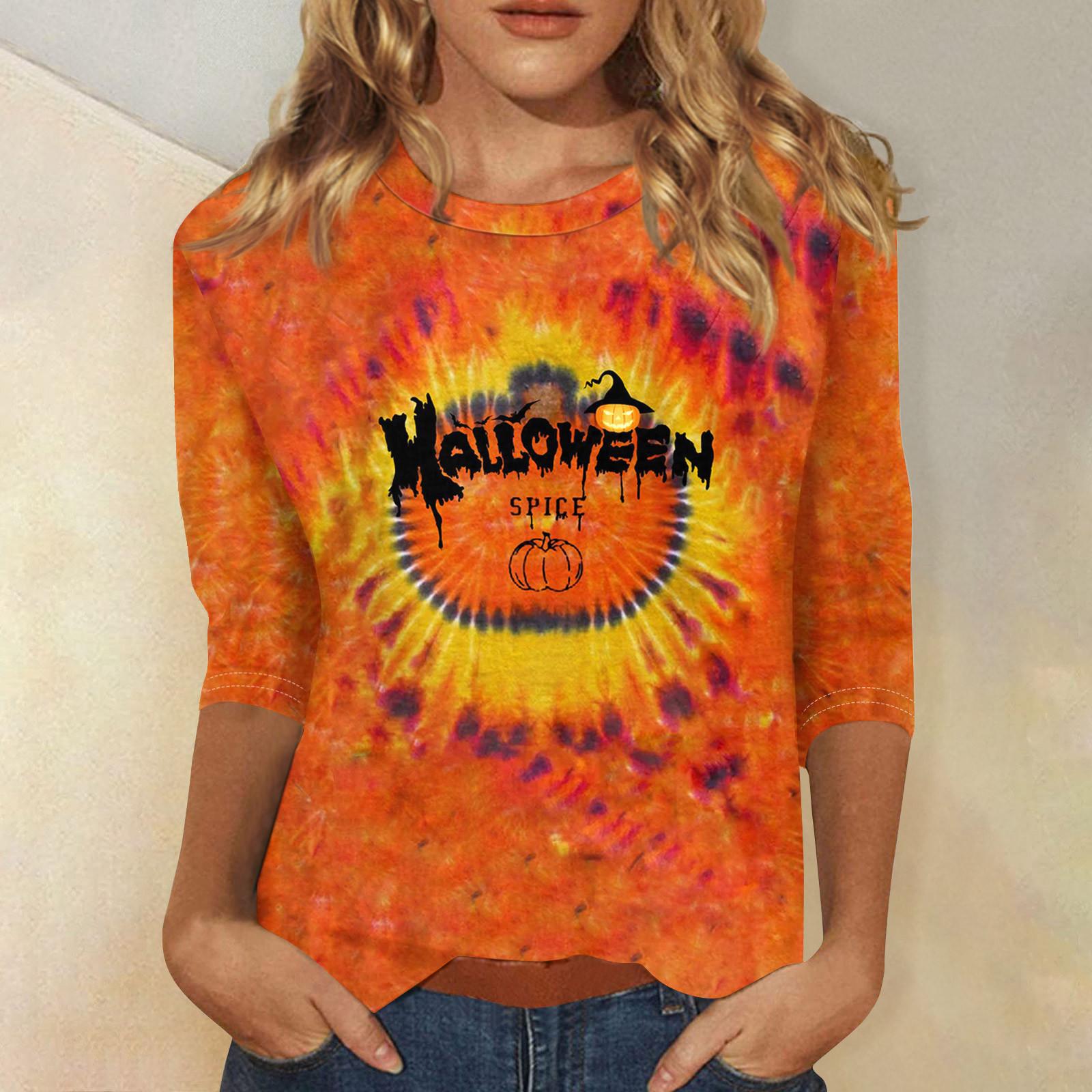 

Женский хеллоуинский принт с круглым вырезом и длинными рукавами, свободный покрой, повседневный топ с длинными рукавами 3/4 XXXXL