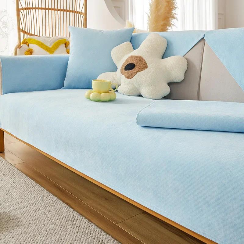 Waterproof Sofa Cushion Anti-scratch Four Seasons Universal Sofa Mat Solid Color Chenille Non-slip Technology Fabric Sofa Cover