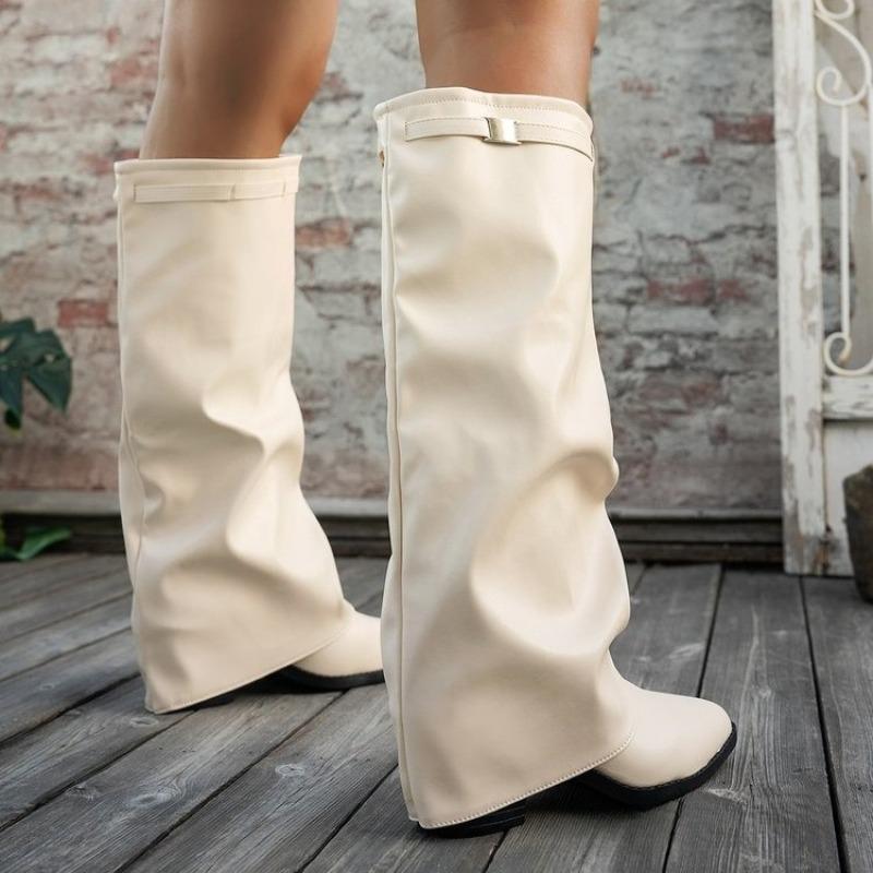 New Women's Shoes: Pointed-toe Thigh-high Straight Thigh-high Boots, Plus-size Chunk-heeled Women's Boots