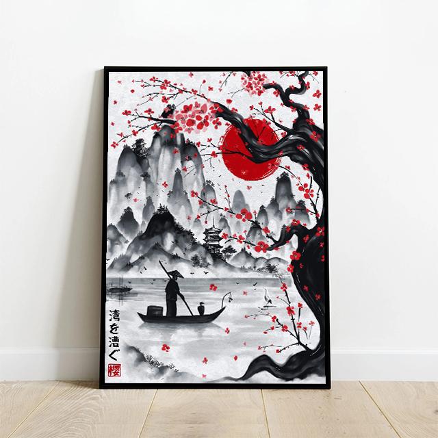 Japanese Ink Wash Painting, Torii, Crane, Samurai Geisha, Koi Carp, Art Canvas Prints, Wall Art, Home Decor Mural