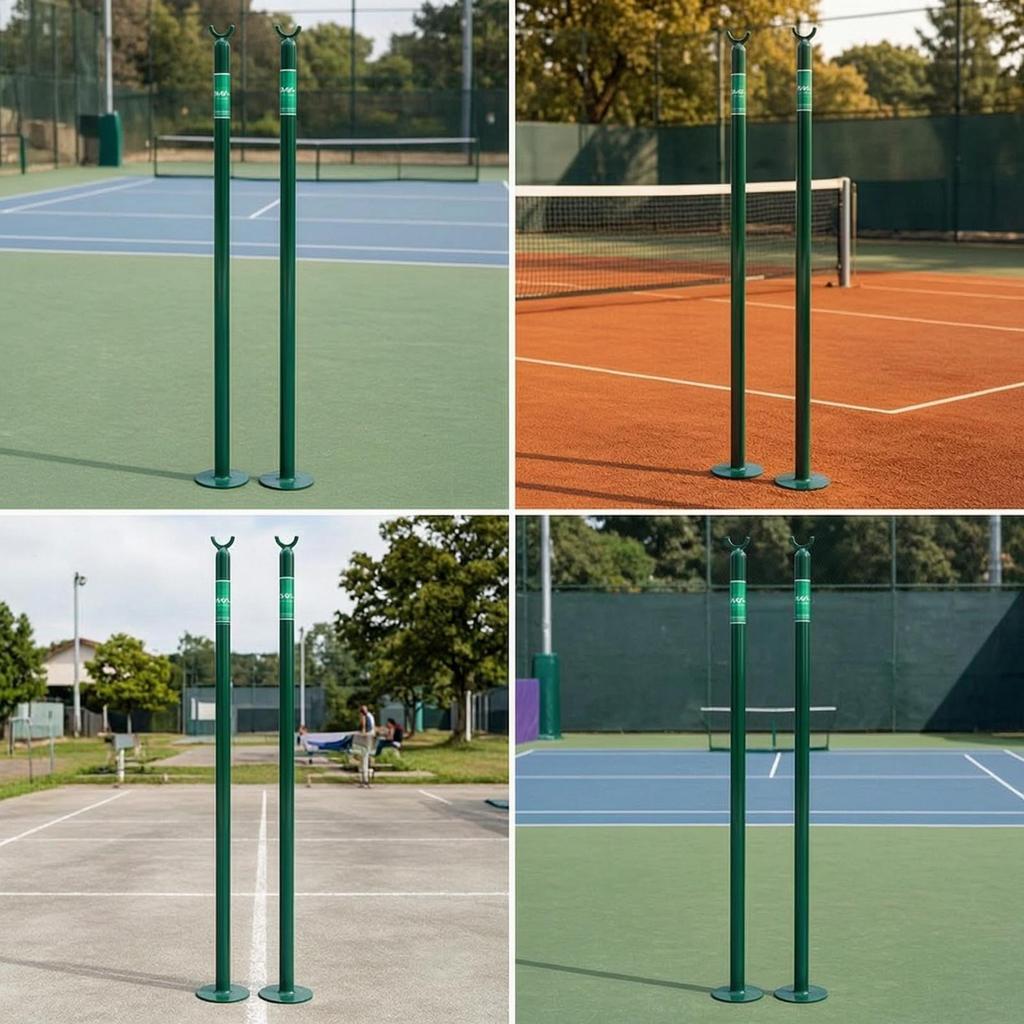 2 Pieces Tennis Singles Stick Aluminum Post Powder-Coated