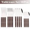 8/16Pcs Stainless Steel Imitation Wooden Handle Cutlery Set Dinnerware Clamp Western Tableware Steak Knife Fork Spoon Flatware