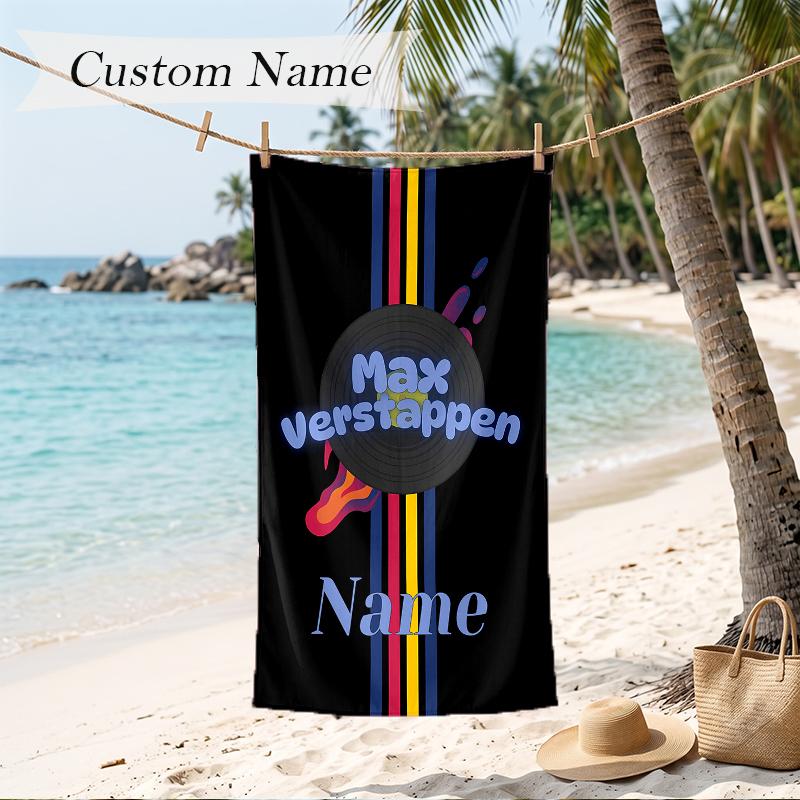 Asciugamano da Spiaggia Personalizzato con Nome Stampato Max Verstappen Asciugamano Morbido Personalizzato per Nuoto Spiaggia Viaggio