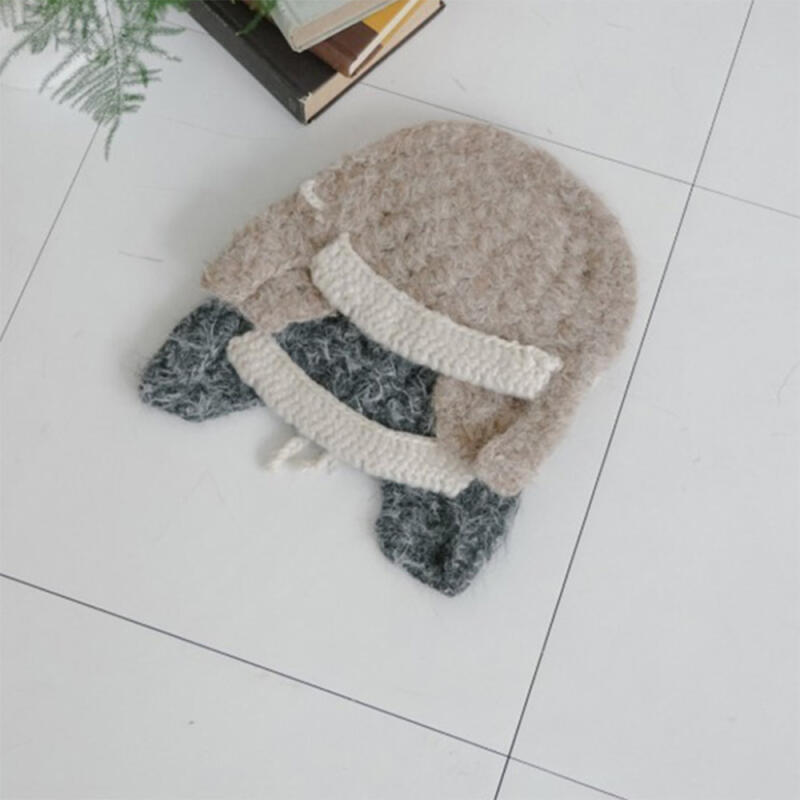Women s Bocashi Fur Knit Color Block Roll-Up Beanie Hat beige
