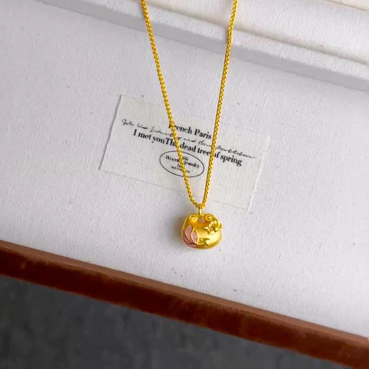 Goldene Glückskoi Lotus Anhänger Halskette - Chinesischer Nationaler Trend Stil