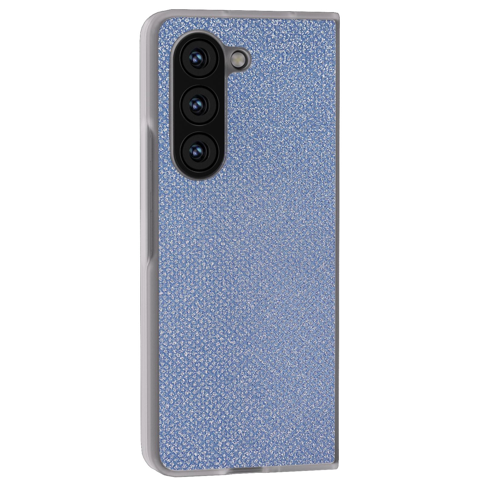 

For Samsung Galaxy Z Fold6 5G Case Leather+PC Phone Cover Rhinestone Texture Blue