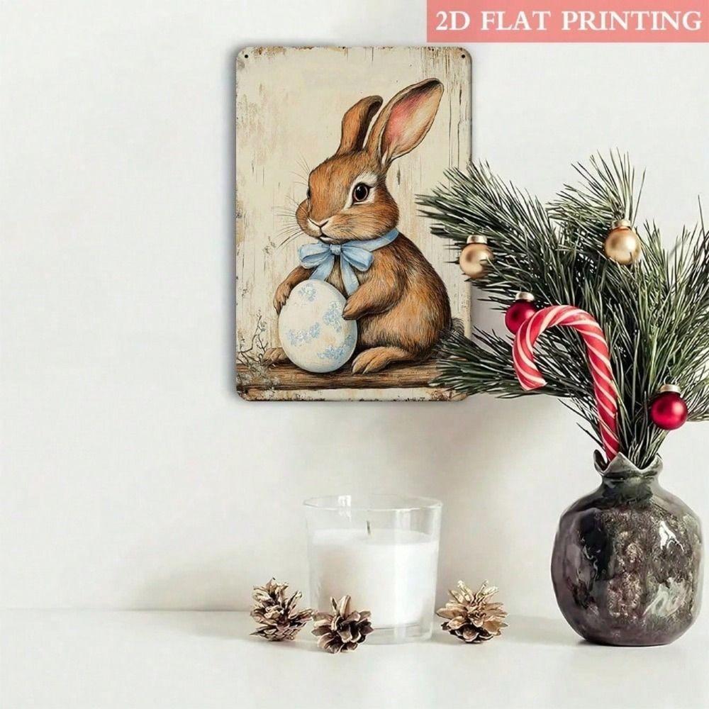 Vintage Easter Bunny Metal Tin Sign Wall Art Decor