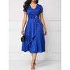 Women's Elegant Short Sleeve Dress Oversized V Neck Asymmetric Hem Waist Tight Midi Party Dress Ladies Evening Vestidos 5XL