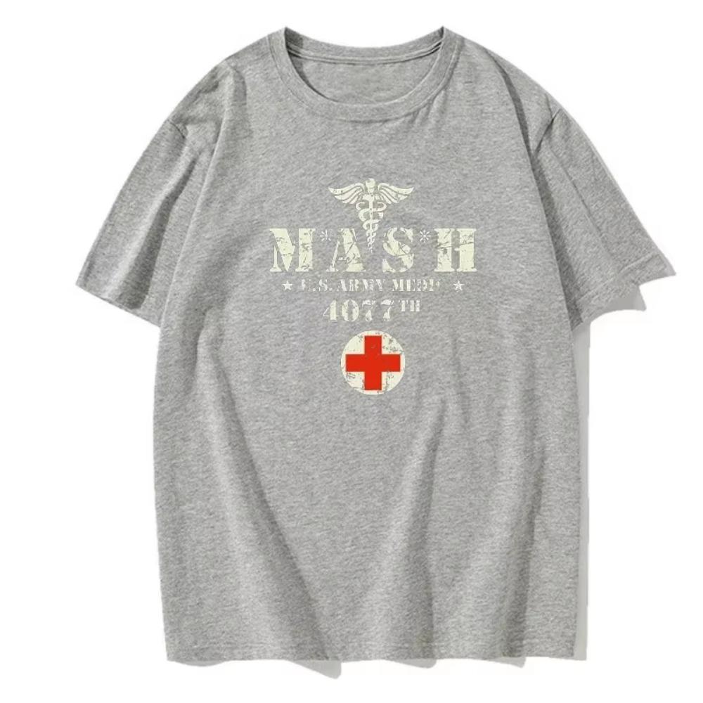 Retro Mash TV Show Men's Printed T-Shirt 100% Cotton European Size T-Shirt Summer Round Neck Solid Color Versatile T-Shirt