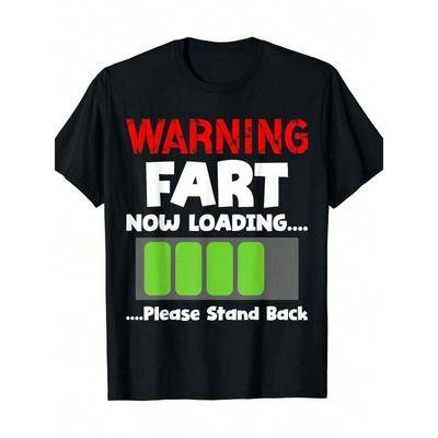 Europäische Größen | Lässiger Stil | Lustiges Warn-Furz-Grafik-T-Shirt, Lässiges Ganzjahres-Strickstoff-Oberteil mit Applikationsdetail, Normale Passform | Kleidung für Erwachsenenhumor