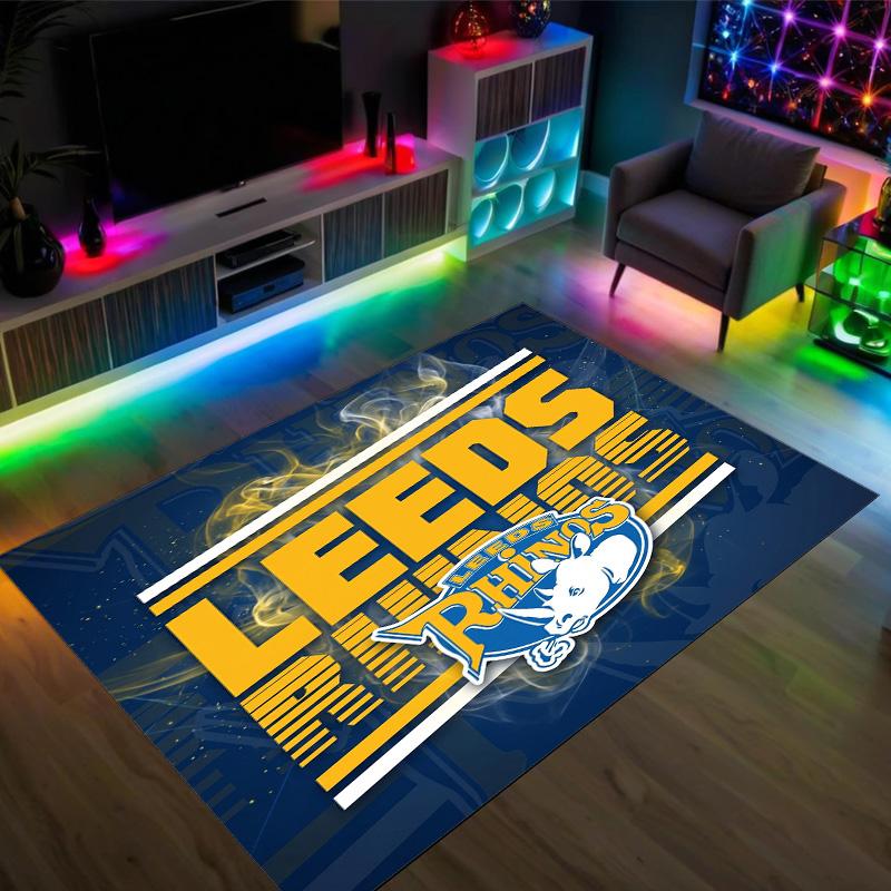 Leeds Rhinos Design Crystal Velvet Carpet Cozy Non?Slip Printed Rug For Bedroom Living Room Entrance