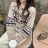 New Autumn Long Sleeve Print Cashmere Sweater Women Fashion Round Neck Loose Knitted Cardigans Jacket Women Elegant Vintage Lady Cardigan Tops 25504