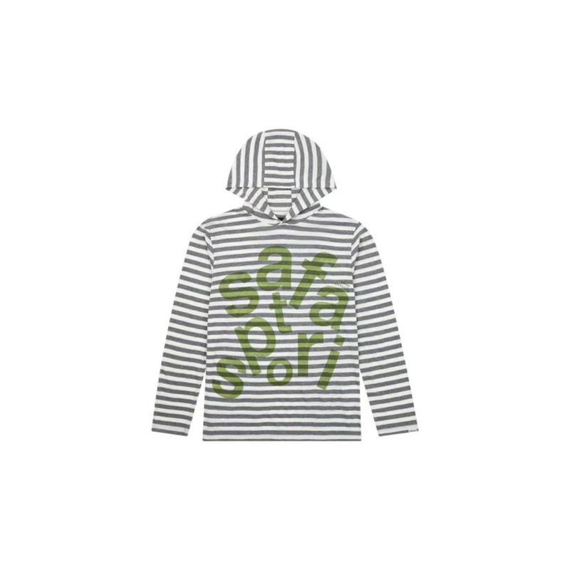 

Sweet Potato Oni Homemade 2024 Spring Niche Style Safari Stripes Hooded Letter-Print Y2g Loose Long Sleeves In stock, white hooded L0