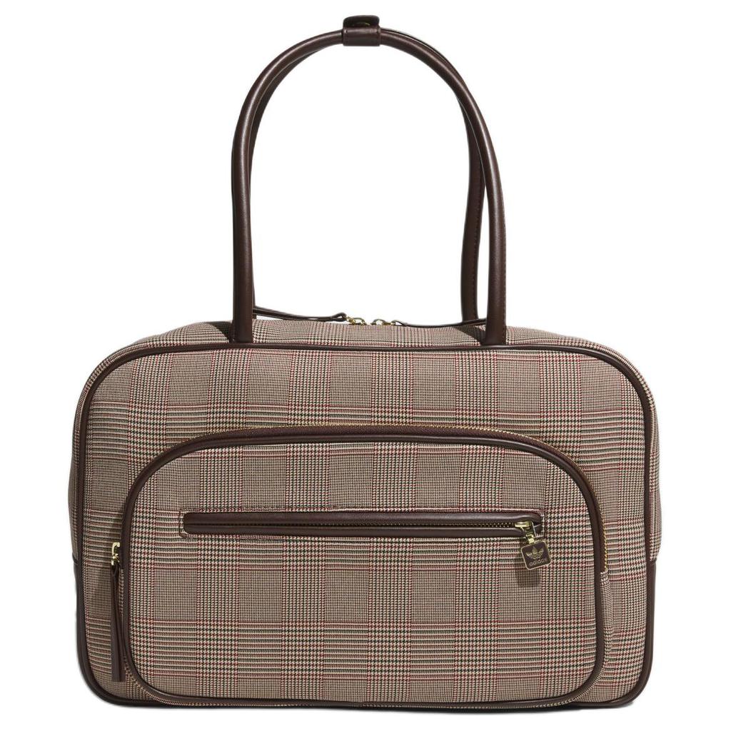 Adidas Originals Classic Plaid Multi-Pocket Practical Recycled Polyester Tote Bag Women bags Black Grassland-Brown IA6118