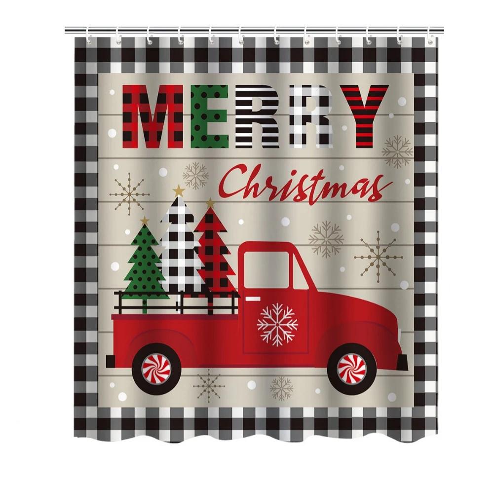 Merry Christmas /Santa Claus/Shower Curtains Holiday Farmhouse Home Fabric Bath Curtain Bathroom Decor/cow Print Blanket