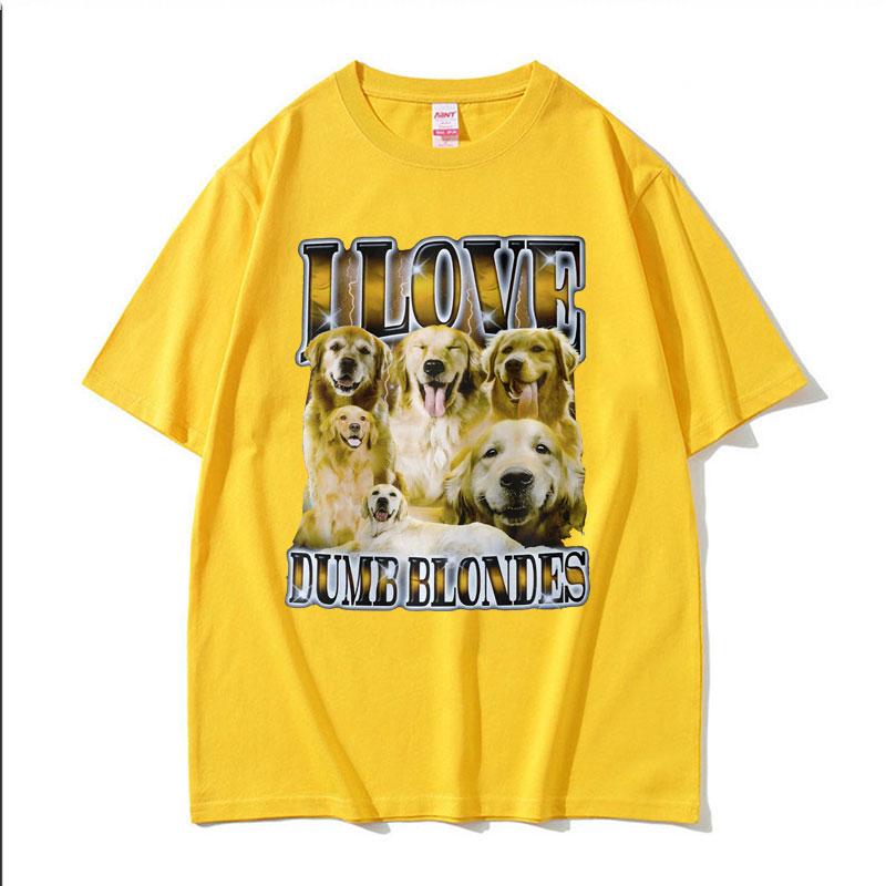 

Футболка с забавным мемом «I Love Dumb Blondes Dog» для женщин, унисекс, готические винтажные модные футболки, унисекс, свободная хлопковая футболка, уличная одежда 2000 года XXXL жёлтый