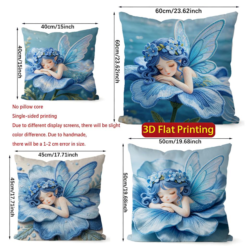 Fairy In Blue Flower Throw Pillow Covers Pattern Cushion Cover Suitable For Sofa Bedroom Car Pillow Cover