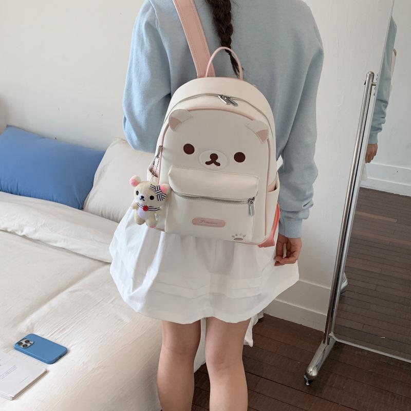 Schoolbag1011 Summer New Retro Fashion Backpack Female Korean Simple Cute Bear Backpack Large Capacity Student Schoolbag
