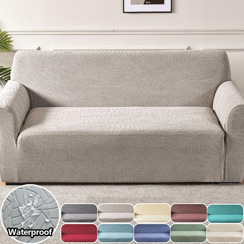 1pc Waterproof Jacquard Sofa Slipcover Elastic Non-slip Large Leaf Sofa Cover for Bedroom Office Living Room Home Decor