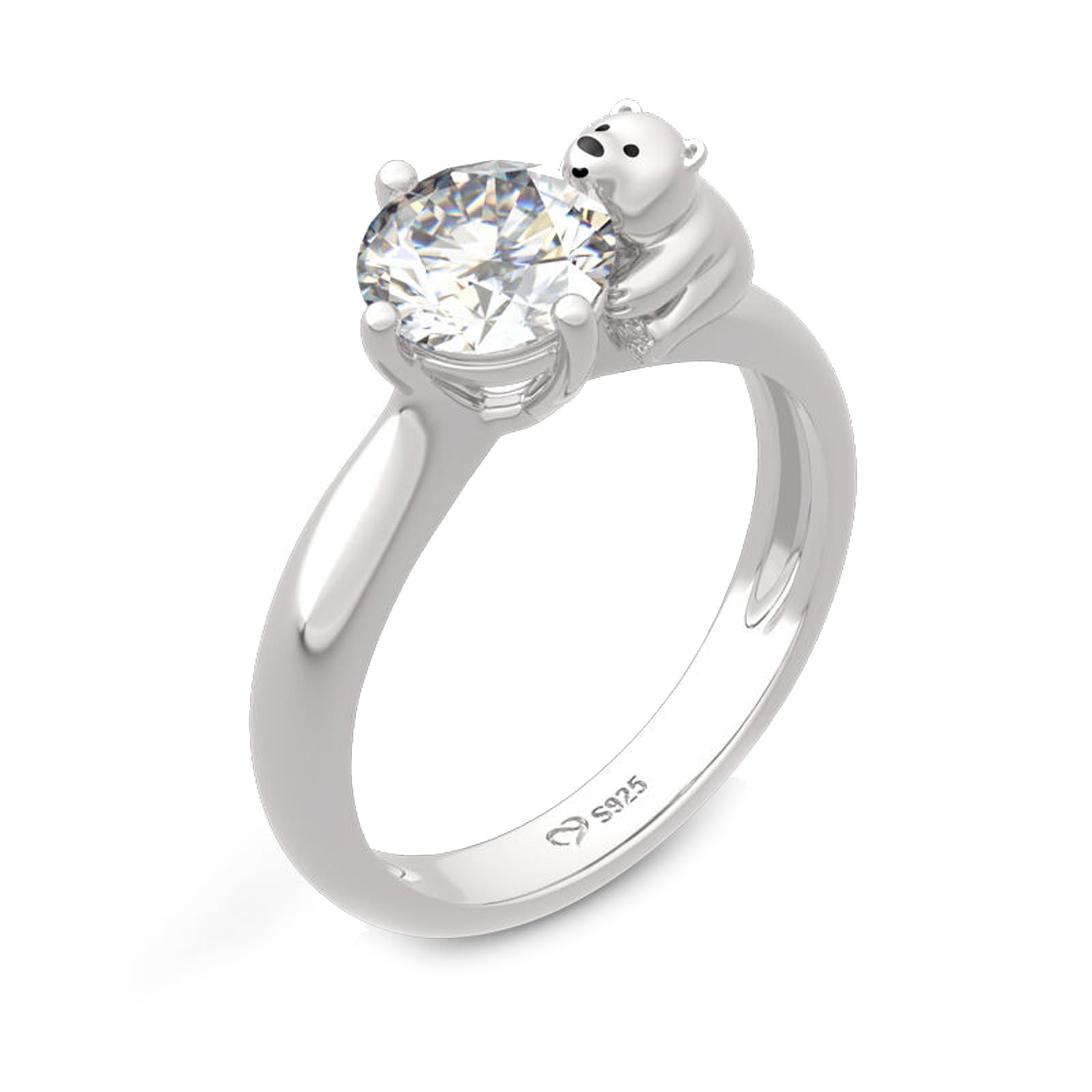 

Solitaire Ring for 925 Polar Bear Round Cut Silver Gift [Jeulia] Women, Silver, Design, Ring, Engagement, Anniversary, Women s Accessory, (Polar Bear,
