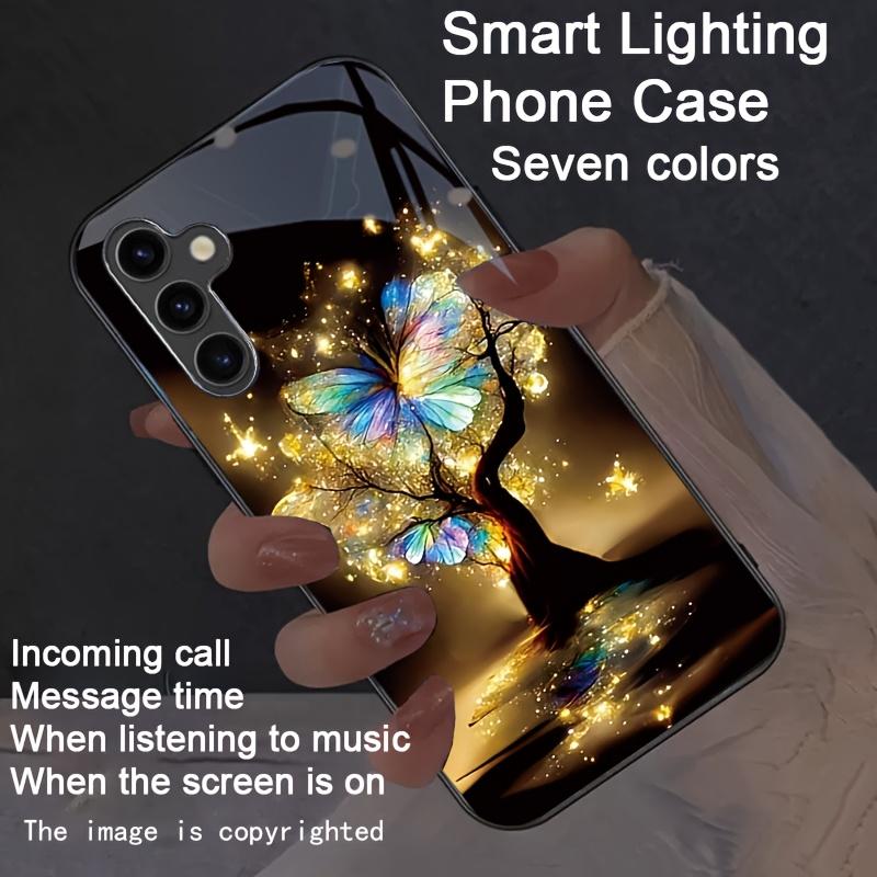 

Світлодіодна кришка для Samsung Galaxy S25 S24 S23 S22 Ultra Plus FE A35 A55 A15 A56 A16 5G Світний Чорний Метелик Дерево Скляний Чохол для Телефону З Підсвічуванням Z fold 6