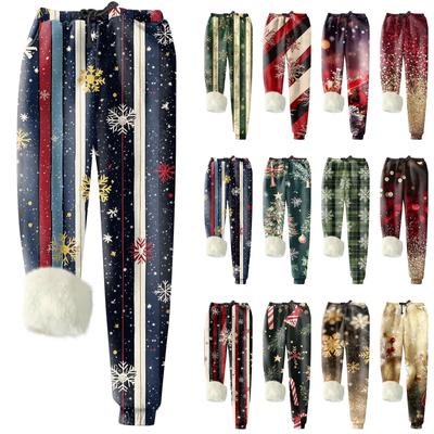 Women's Fashion Christmas Printed Sports Loose Thickened Thick Fleece Warm Pants