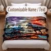Dinosaur Theme Soft Blanket Personalized Custom Name Text Print Warm Blanket Home Sofa Bedroom Decor