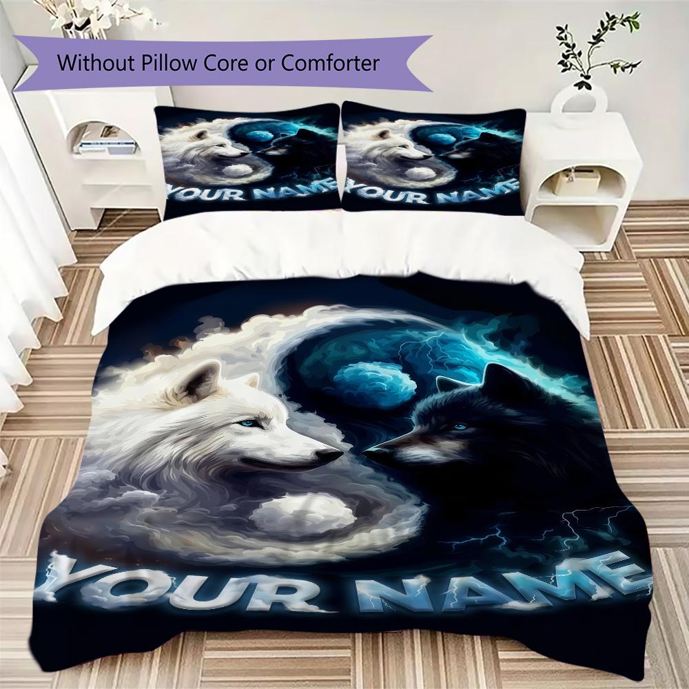Custom Name Wolf Yin Yang Spirit Bedding,Quilt Set Quilt Cover Pillowcase Home Birthday Gift(1 * duvet cover + 2 * pillowcase, without core)_lx