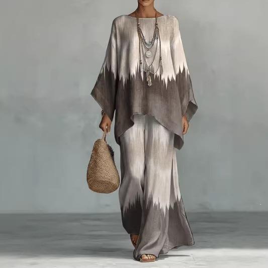 Y116 Summer Loose Bat Sleeve Top Wide Leg Pants Two-piece Women's Clothing European and American Fashion Suit