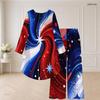 Women Plus Size Two Piece Pants Set Round Neck Long Sleeve Eagle Printed High Low Top Wide Leg Pants