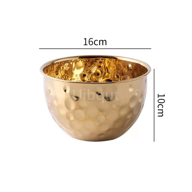 Gold /Silver Stainless Steel Hammer Point Fruit Bowl Salad Plate Egg Pot round Baking Mixing Cooking Bowl CreativeDecoration