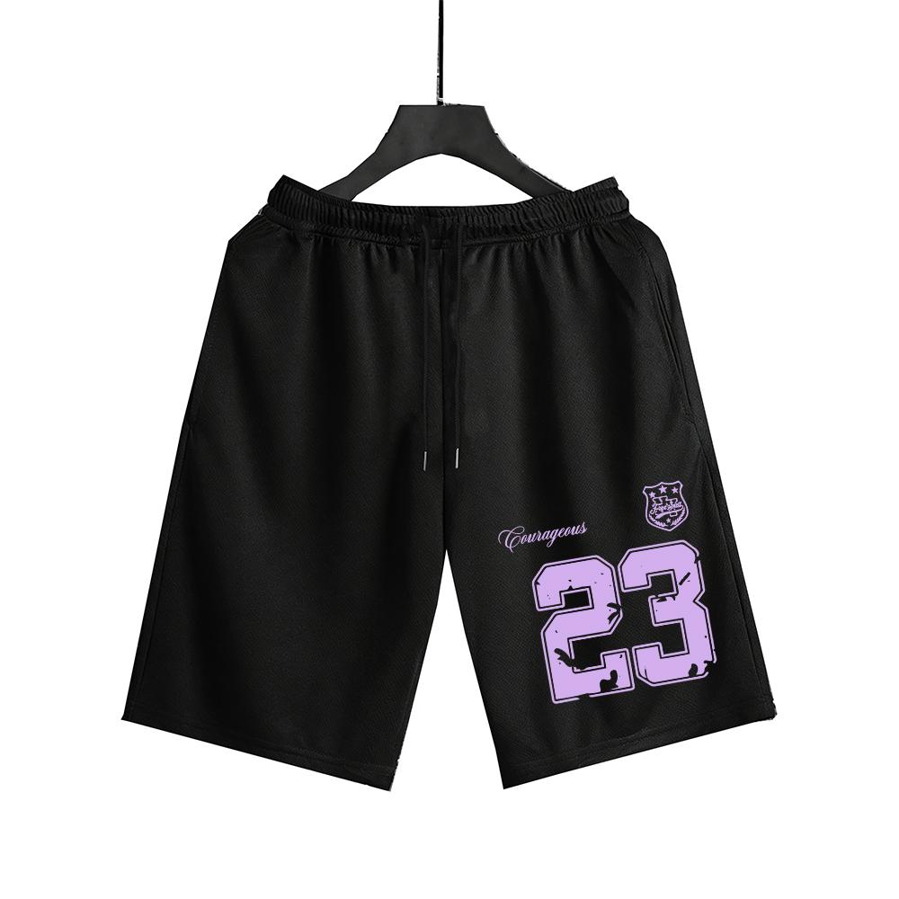 

Vintage Style Number 23 Pattern Men Shorts Summer Swimming Trunks Beach Pocket Wide Leg Sportswear Gym Short Pant S