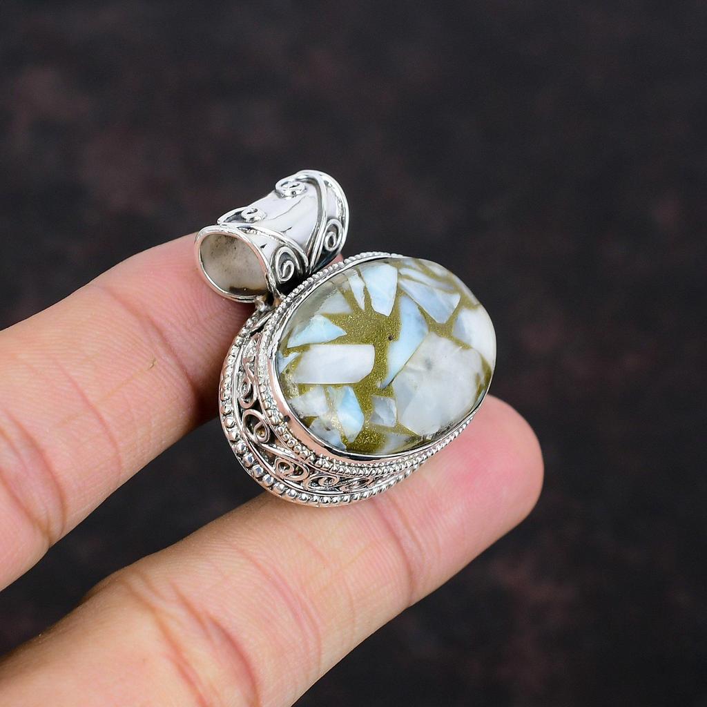 Copper Larimar Pendant 925 Sterling Silver Pendant Genuine Gemstone Pendant Handmade Jewelry Vintage Pendant Gifts For Wife Designer Jewelry