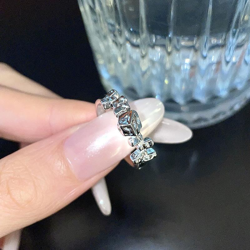Ring Female Full Diamond Zircon Cold Wind Light Luxury High-End Niche Design Open Index Finger Ring Couple Ring