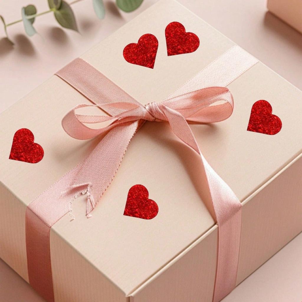 500 Sheets Per Roll - 1-1.5 Inch Heart-shaped Valentine's Day Sticker Closure Stickers with 8 Different Patterns for Gift Decoration