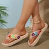 Fashion Women's Colorful Flower Decor Flat Flip Flops Fashion Clip Toe Summer Slippers for Women 2025 Comfort Non Slip Beach Shoes Woman