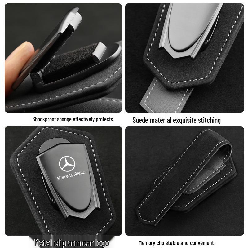 Suède Autobrillencliphouder voor Zonneklep - Past op BYD, Tesla, Mercedes-Benz, BMW